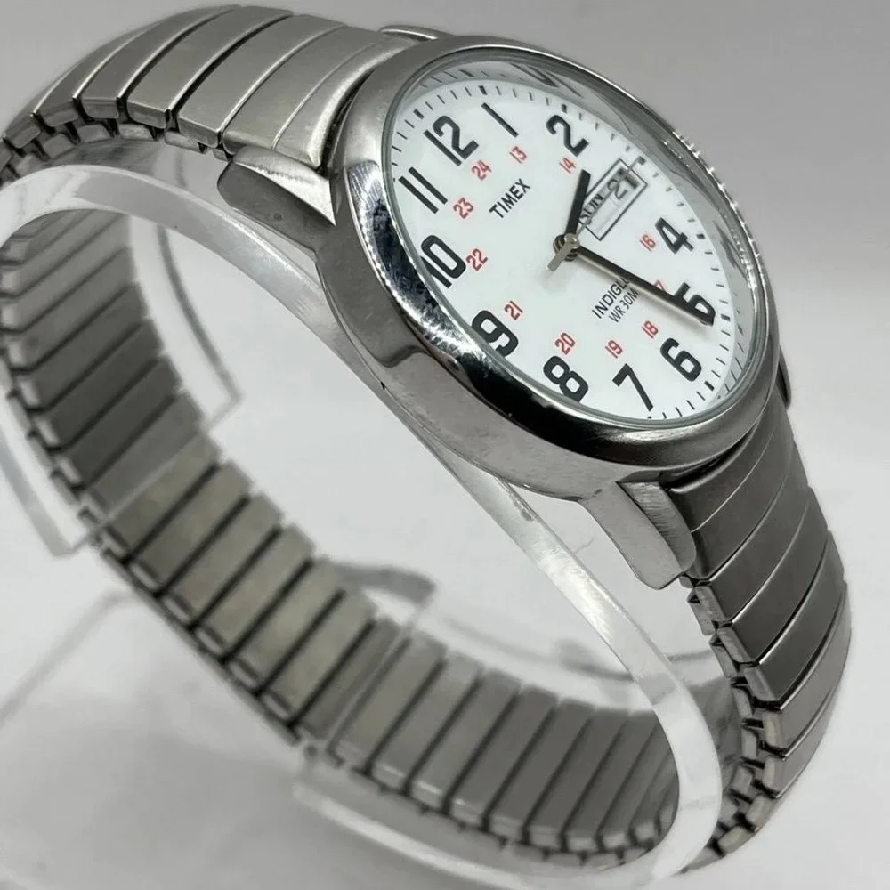 Timex Indiglo WR 30 Men's Silver Tone Day Date Watch